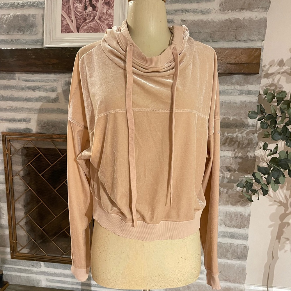 Blush Pink Velvet Cowl Neck Sweater